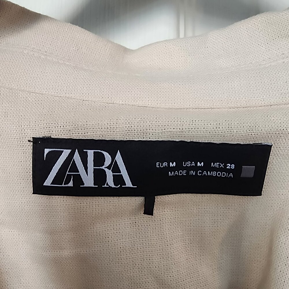 Zara Beige Linen Blend Double-Breasted Blazer | Medium - Picture 3 of 4